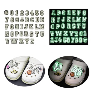 จดหมายเรืองแสงในที่มืด น่ารัก สําหรับ Croc Shoe Charms Luminous Jibitz Letters Jibits Crocks สําหรับผู้ชาย ตกแต่งรองเท้า