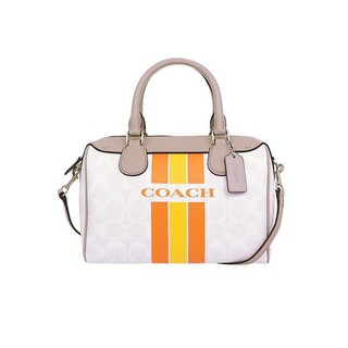 กระเป๋าสะพาย COACH COACH VARSITY STRIPE MINI BENNETT SATCHEL IN SIGNATURE (CHALK /ORANGE)