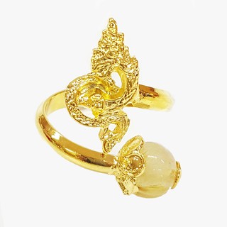 Inspire Jewelry (NN) , แหวนพญานาค ประดับด้วยหินแท้ไหมทอง ตัวเรือนหุ้มทอง 100% 24K นำโชค ปรับขนาดได้ ราคาสุดพิเศษ