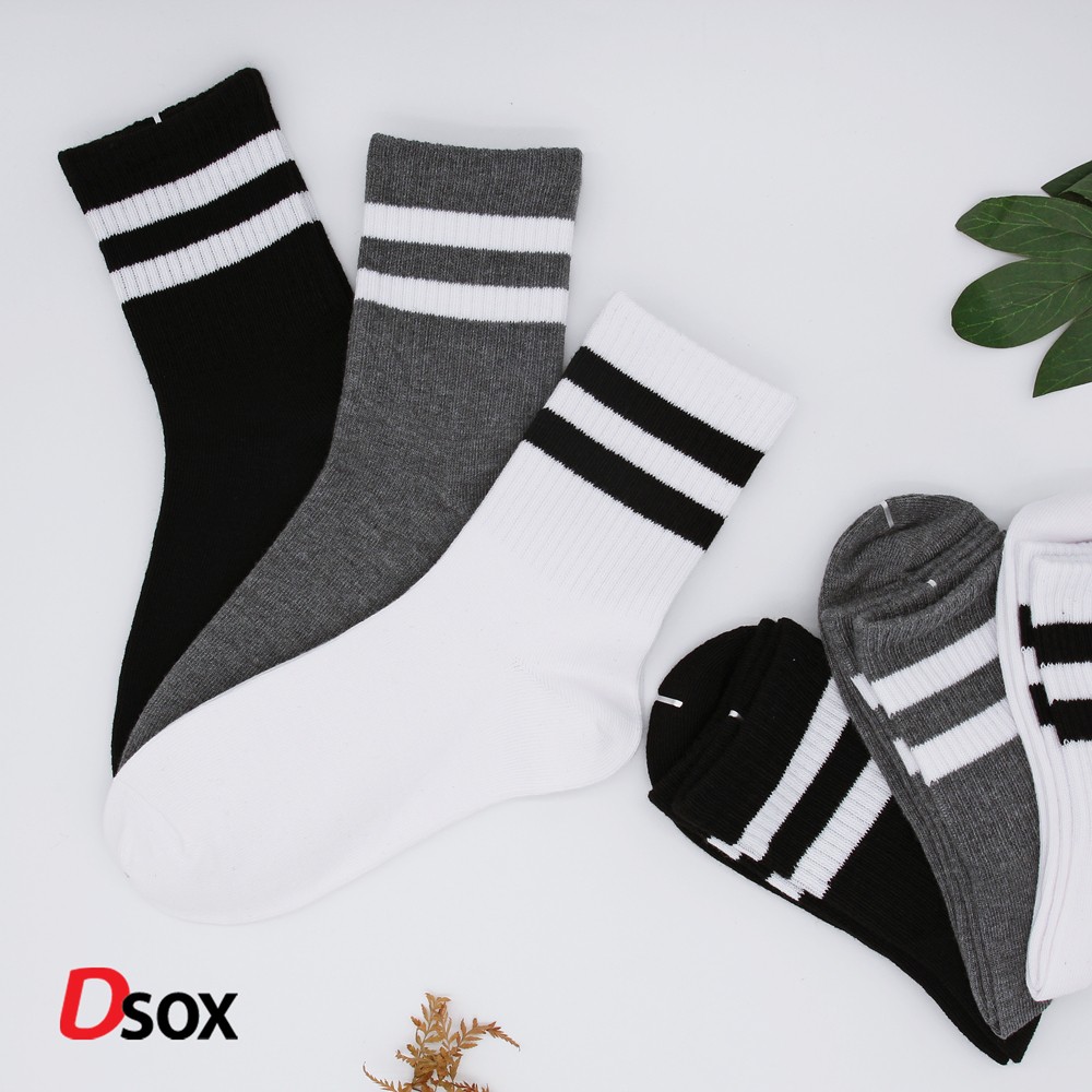 Dsox ถุงเท้าข้อยาว (Old School) สีขาว/เทา/ดำ - แพ็ค 6 คู่ #0