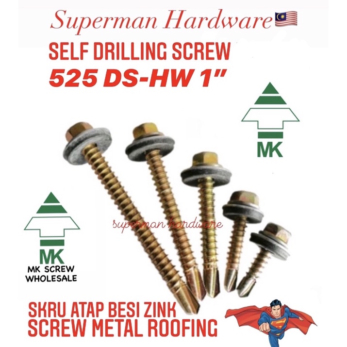 1" 525 DS-HW MK สกรูเจาะตัวเอง DS-HW โลหะเจาะเจาะเจาะเจาะเจาะเจาะเจาะเจาะเจาะเจาะโลหะดาดฟ้า SKRU ATA