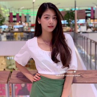 🌾 เสื้อครอปเกาหลีคอยูเอวสมอค