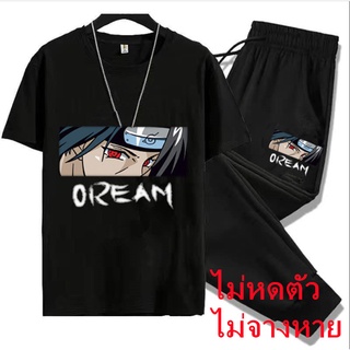 ☍ฤดูร้อน Naruto Suit Men’s Student เสื้อยืดแขนสั้นสไตล์เกาหลี Casual Sports All-match Nine-point Pants Trend
