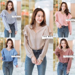 เสื้อแขนยาวคอวี  ผ้าชีฟองเนื้อหนา