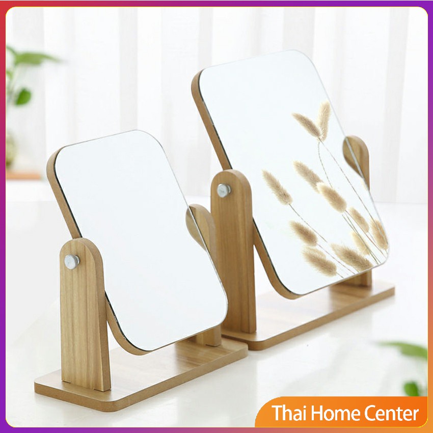 กระจกแต่งหน้าหมุนปรับองศาได้ ขอบอัดทำด้วยไม้  มี 2 ขนาดให้เลือก กระจกตั้งโต๊ะ Makeup mirror - รูปที่ 2