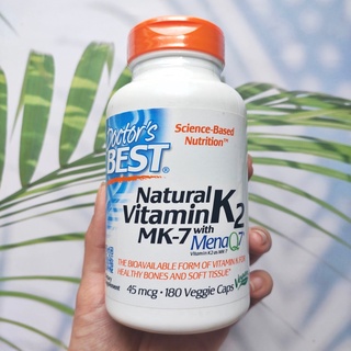 วิตามินเค 2 Natural Vitamin K2 MK-7 with MenaQ7 45 mcg 180 Veggie Caps (Doctors Best®) บำรุงกระดูกและข้อ