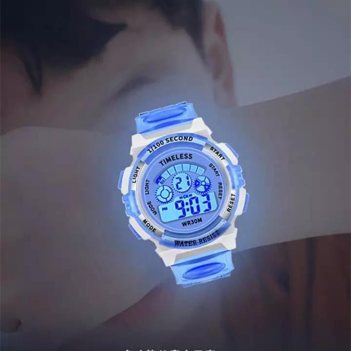 นาฬิกาข้อมือดิจิทัล ลําลอง กันน้ํา มีไฟ LED แจ้งเตือนวันที่ หลากสีสัน สําหรับเด็กผู้ชาย