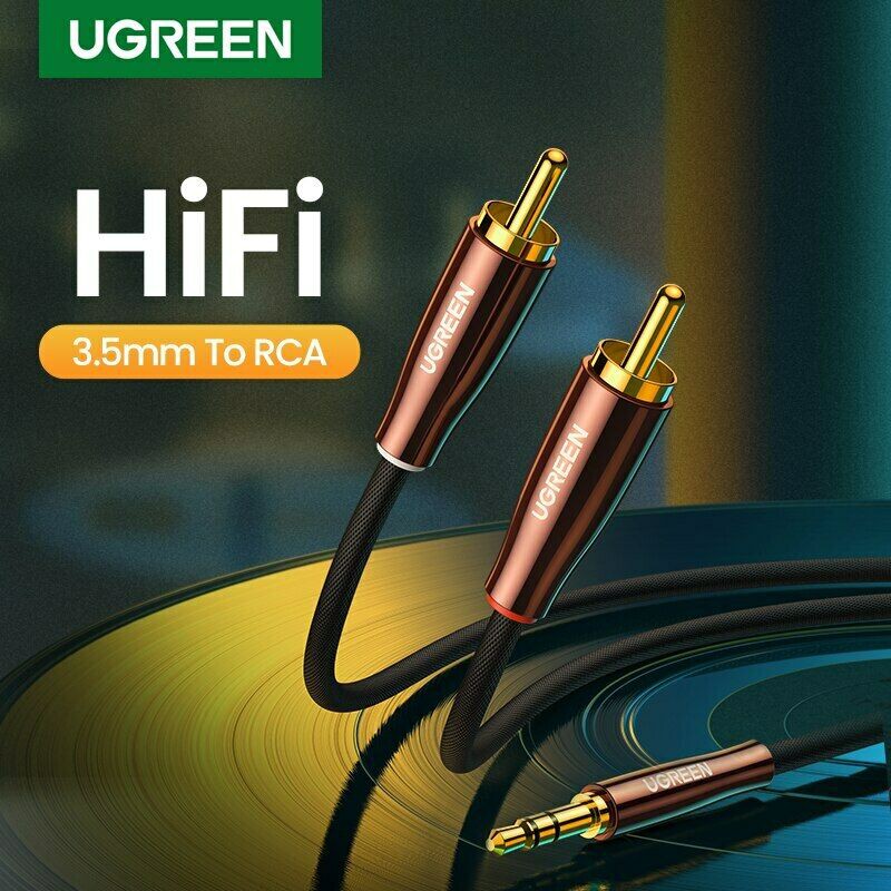 UGREEN (AV170) 3.5mm to 2 RCA Cable Hi-Fi AUX Audio Cable For DJ Controller Amplifier TV(80845,80847,80848,80849)