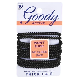 Goody ยางรัดผม 30785 Womens Slide Proof 4MM Black Elastics - สีดำ (10 ชิ้น )