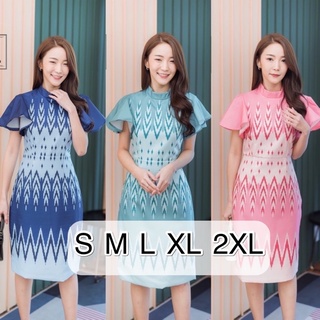 ⭐️งานป้าย Fairy&amp;Angle⭐️(S-2XL) เดรสลายไทย เดรสชุดไทย เดรสผ้าไทย ชุดไทย เดรสทำงาน เดรสแขนระบาย เดรสกระโปรฃ