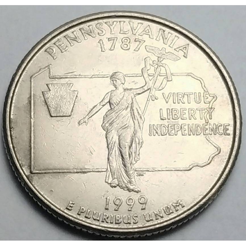 สหรัฐอเมริกา (USA), ปี 1999, 25 Cents รัฐเพนซิลเวเนีย (Pennsylvania), ชุด 50 รัฐของอเมริกา