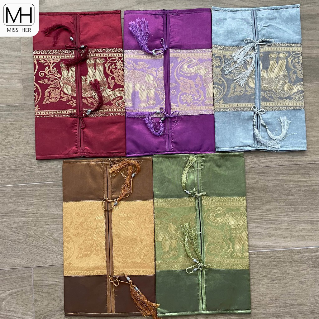 ปลอกกล่องทิชชู่ผ้าไหม ซองทิชชู่ลายช้าง ที่ใส่ทิชชู่ มี 6 สีให้เลือก ราคา ถูกที่สุด ดีลบีเคเค แกลเลอรีภาพที่ 2