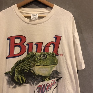 ผ้าฝ้ายคอกลมเสื้อยืด ลายกบ Budweiser 1995S สไตล์วินเทจfrom S-4XL