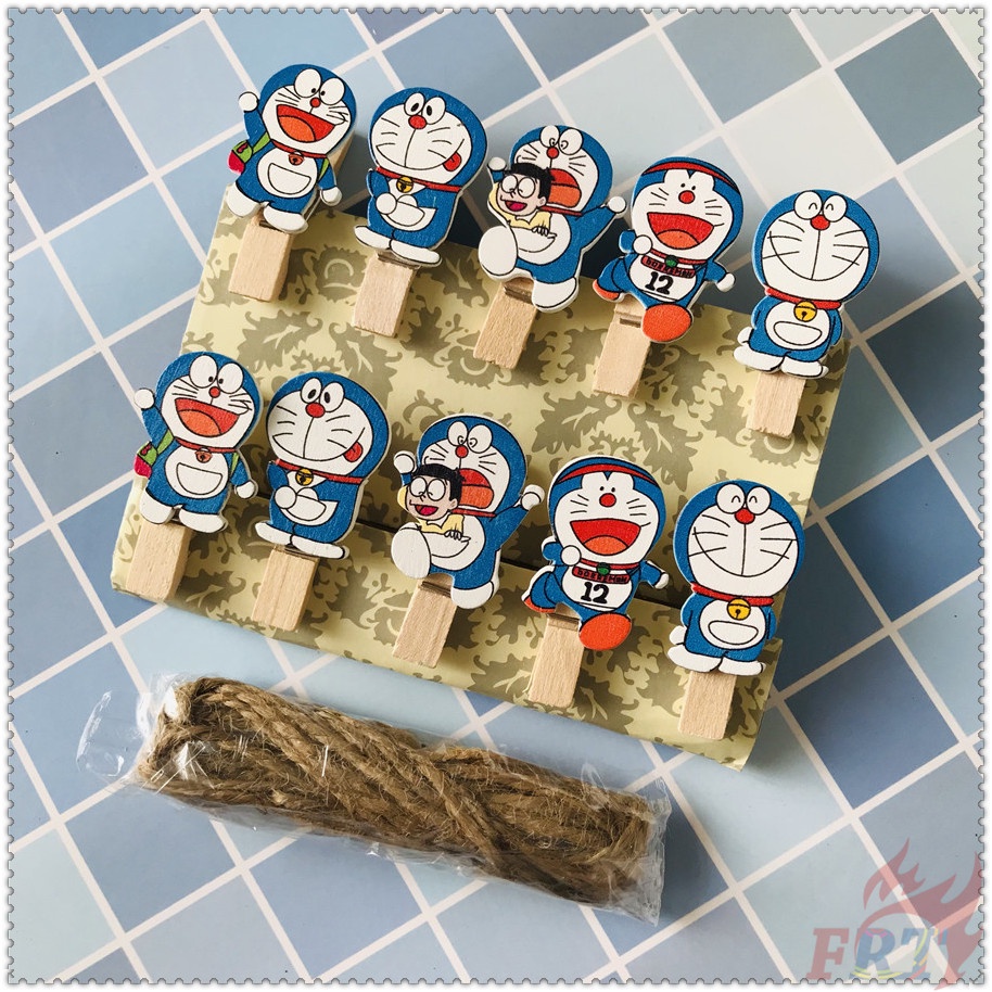 Stationery - Anime Doraemon Wooden Clips 10Pcs/set 3.5*0.7cm Mini Wooden Clips DIY Craft Supplies Wood Clips Postcard Clips