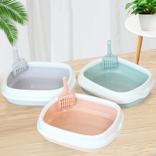 กระบะทรายแมว พร้อมที่ตัก ขนาด 36×43×13 CM กระบะทรายสำหรับน้องแมว Cat Litter Box Petsupplies