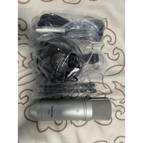 Tascam TM-80 Large Diaphragm Condenser Microphone - Silver, With Stand & Cable