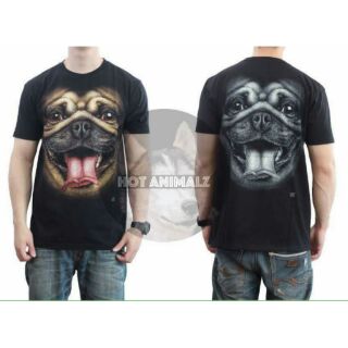 เสื้อยืดสีดำลายหมา Pug น่ารักๆ