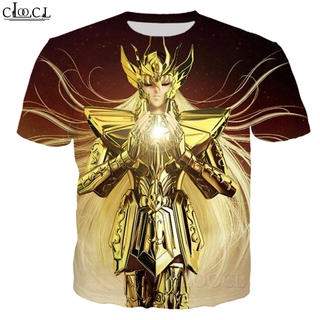 Cloocl เสื้อยืด พิมพ์ลายอนิเมะ Saint Seiya 3 มิติ แฟชั่นสไตล์เกาหลี สําหรับผู้ชาย และผู้หญิง