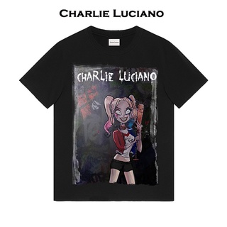 เสื้อขาว เสื้อยืดครอป เสื้อยืด พิมพ์ลายตัวตลก Charlie Luciano แฟชั่นฤดูร้อน สําหรับผู้ชาย และผู้หญิง