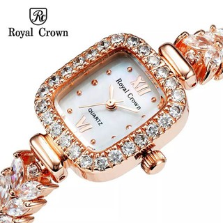 Royal Crown นาฬิกาข้อมือผู้หญิง แบรนด์เนมของแท้ 100% สายสแตนเลสประดับเพชร cz อย่างดี รับประกัน 1 ปี ( มีของแถมครบเซ็ท )