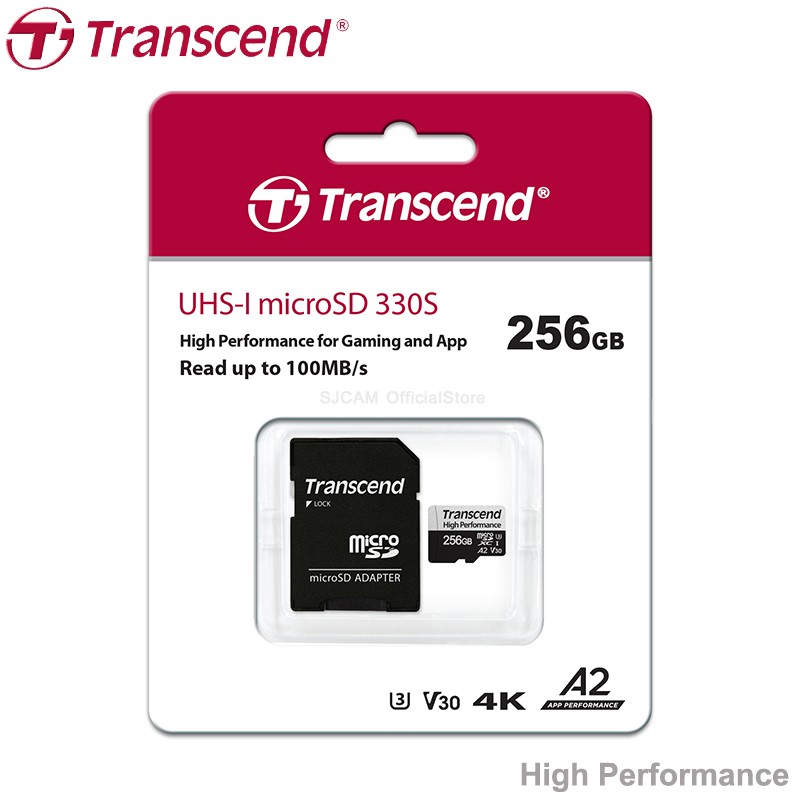Transcend High Performance MicroSD Card 256GB (R 100MB/s / W 85MB/s) สำหรับ โทรศัพท์ เครื่องเล่นเกมส์ รับประกัน 2 ปี