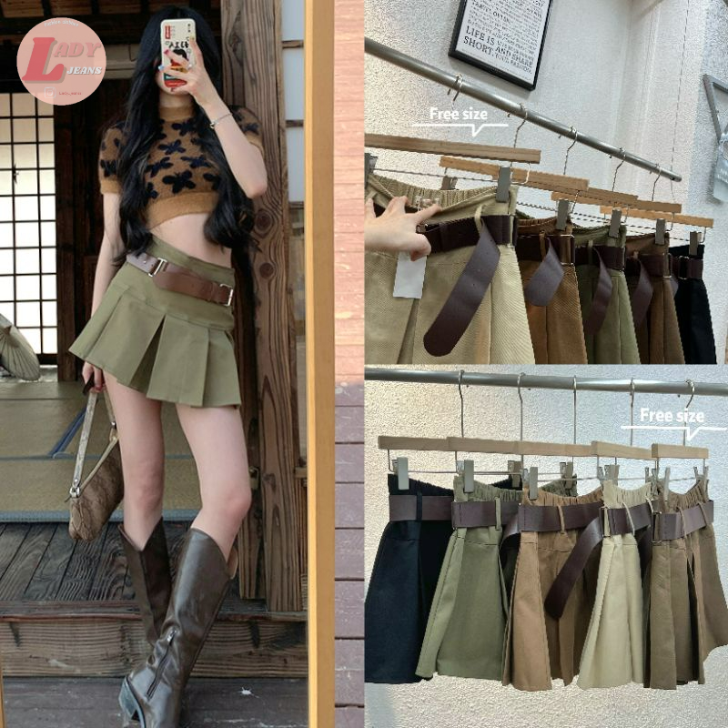 LADY_JEANS#355(K)กระโปรงเอวสูง แนวแคมป์ Y2Kงานป้าย K แถมฟรีเข็มขัด กระโปรงพลีทผู้หญิง
