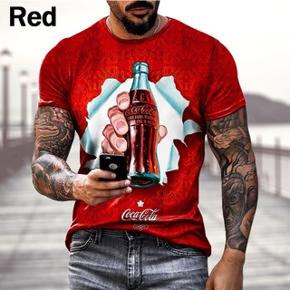 ขายดี เสื้อยืดลําลอง แขนสั้น คอกลม พิมพ์ลาย Coca Cola 3D แฟชั่นฤดูร้อน สําหรับผู้ชาย 2023