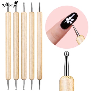 Monja 5 Pcs/Set Nail Art Dotting Pens for UV Gel Polish Dual Ends Brush Decorations Rhinestone Picking Drawing Painting Salon Home DIY Manicure Design Tools Devices Ball End Wooden