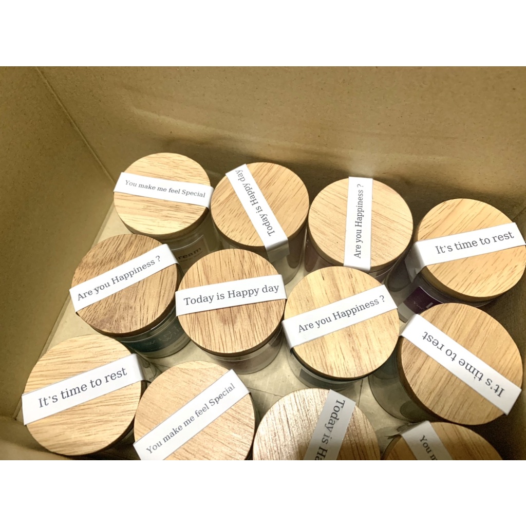 (❤️TZ7Z5G ลดทันที 40.-)เทียนหอม ไขถั่วเหลือง ขนาดแก้วพร้อมฝาไม้ (ขนาด 60 ml.) - Soywax Candle with wooden lid หอมนานกว่