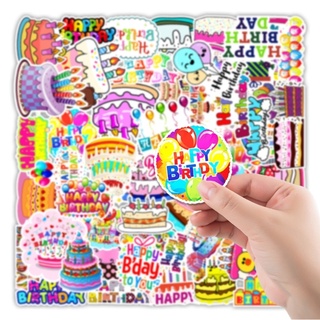 Happy Birthday Party Sticker 50Pcs สติ้กเกอร์วันเกิด สติ้กเกอร์เค้ก สติ้กเกอร์ ปาร์ตี้ วันเกิด