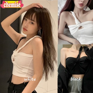 Chemisegrace✨พร้อมส่ง✨เสื้อครอปสายเดี่ยวผูกเอว สีพื้น เสื้อครอป แฟชั่น นุ่ม ใส่สบายมาก ฟรีไซส์ เก๋ๆดีเทลไม่ซ้ำใคร 28020