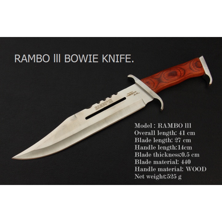 มีดเดินป่าRAMBO Ill  Bowie knife ด้ามไม้แท้ ขนาด 16 นิ้ว OEM พร้อมซองหนัง