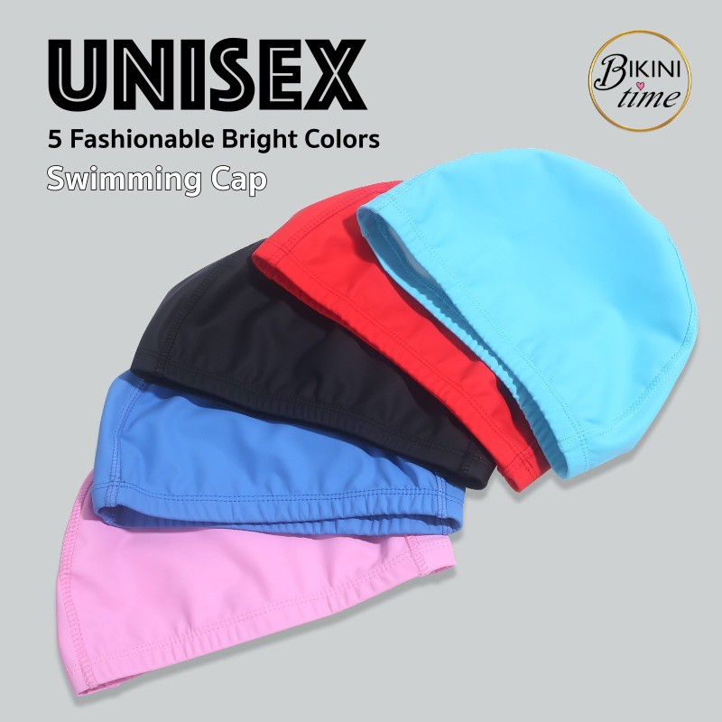 🏖BikiniTime SB151 หมวกว่ายน้ำชาย-หญิง Unisex ผ้าว่ายน้ำแท้ PU เนื้อหนา ยางยืดรัดแน่นไม่หลุด กันน้ำ มี 5 สี ชุดว่ายน้ำ