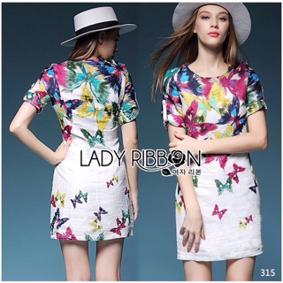 🎀 Lady Ribbons Made 🎀 Lady Amanda Smart and Sexy Colourful Butterfly Printed Dress เดรสแขนสั้นพิม