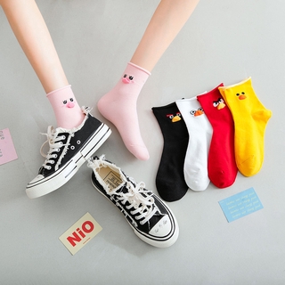 Women Socks Cute Cartoon Pattern Solid Color Candy Socks