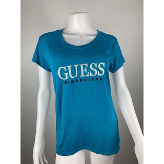 เสื้อยืดผ้าเด้ง เขียนว่า GUESS เสื้อสีฟ้า สินค้ามือ 1