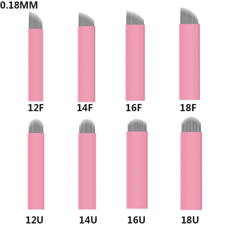100pcs Pink Disposable Semi-Permanent Eyebrow Needles Blades 0.18mm Nano Needles for Tattoo Manual