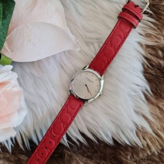 🎀 (สด-ผ่อน) นาฬิกา Coach สายหนังสีแดง ลายนูน 14503209 COACH Womens Watch 28mm