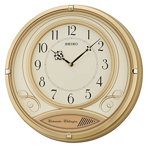 Seiko นาฬิกาแขวนมีเสียงเตือนทุก 15 นาที แนววินเทจ ขนาดความกว้าง 14 นิ้ว รุ่น QXD213G สีทอง