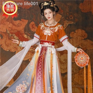 เตรียมจัดส่ง¤✑Lingxi Pavilion [Xiaoyao Fu] Hanfu หญิงสไตล์จีนคอถังเดิมเอวความยาวสามชิ้นทุกวันสไตล์ตุนหวงฤดูใบไม้ผลิและฤด