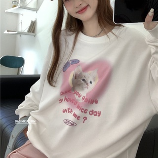 G12743 Funny love cat cat print 2022 autumn new round neck sweater women