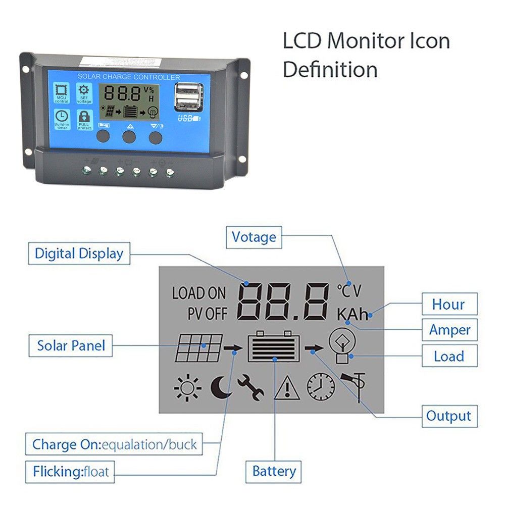 (30A)12V 24V Auto work PWM Charge Controller with LCD Dual USB 5V ...