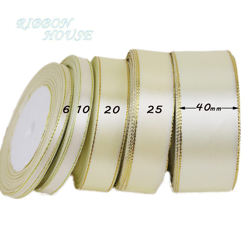 (25หลา/ม้วน) ครีมสีขาวทองชายแดนริบบิ้นบรรจุภัณฑ์ของขวัญที่มีความกว้างที่แตกต่างกันของตกแต่งงานปาร์ตี้ดอกไม้แต่งงานผูก ราคา ถูกที่สุด ดีลบีเคเค แกลเลอรีภาพที่ 2