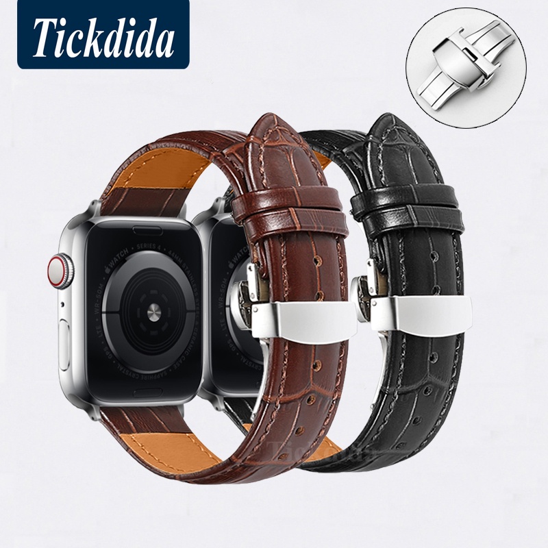 สายนาฬิกาข้อมือ สายหนังวัวแท้ หัวเข็มขัดผีเสื้อ สําหรับ Apple Watch Ultra 49 มม. Apple Watch Series 8 7 45 มม. 44 มม.