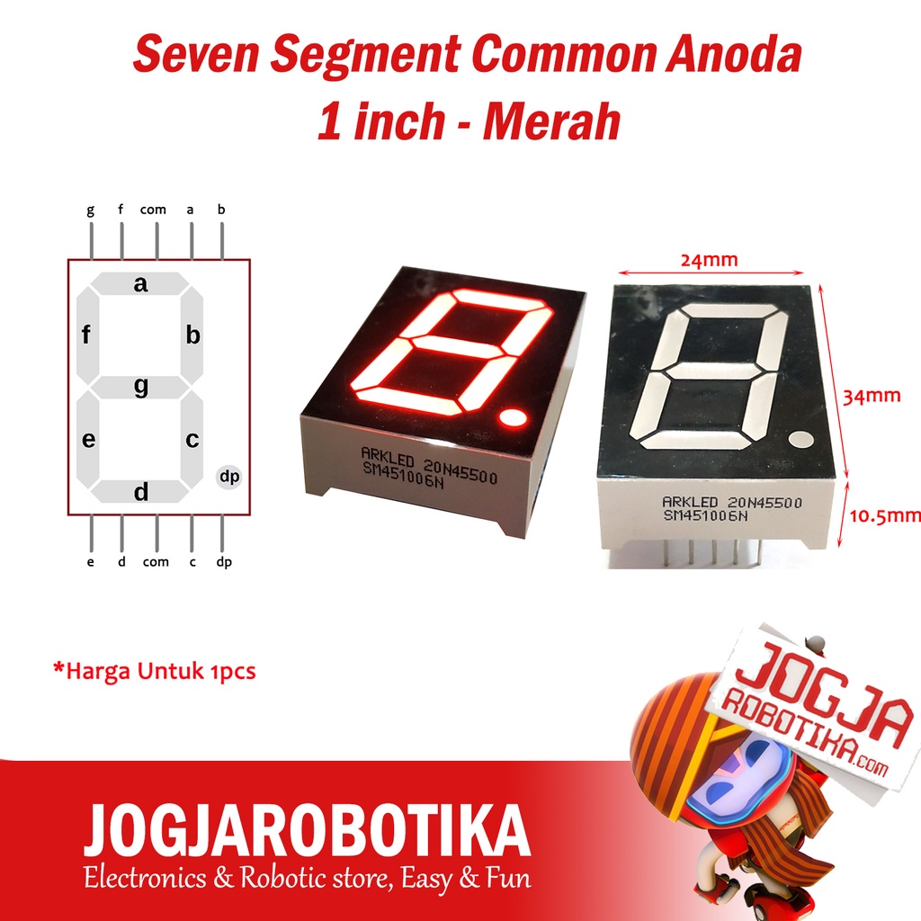 MERAH SEVEN SEGMENT RED 1 INCH SM451006N 7 SEGMEN COMMON ANODA