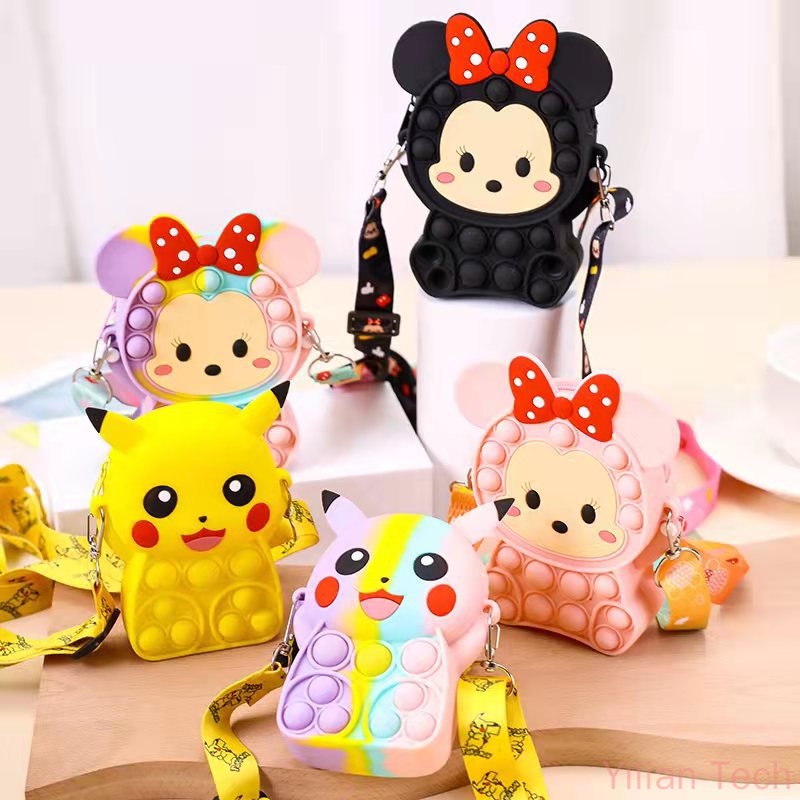Pop Unicorn Bag Purse Mickey Minnie Pop It Fidget Toy Children Cartoon Squishy Toy Bags Girls