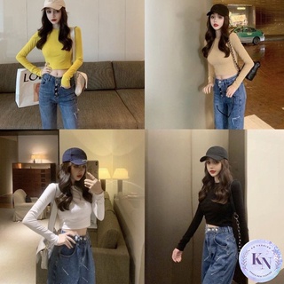 🎏Korea NEW เสื้อยืดครอป แขนยาวรัดรูป 4 สี