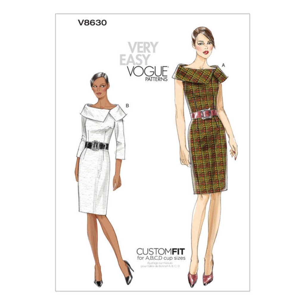 แพทเทิร์นตัดเดรสสตรี มิกซ์แอนด์แมช Vogue 8630E5 ไซส์ใหญ่ Size: 14-16-18-20-22 (อก 36-44 นิ้ว)