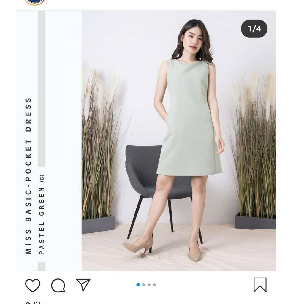 Miss Basic Pocket Dress จากแบรนด์ Miss Office Brand สีเขียว ของใหม่ ..