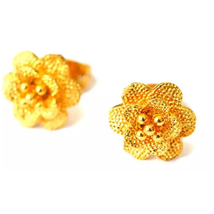 TANITTgemsต่างหูเนื้อทองเหลืองแท้24Kgpรูปดอกไม้พร้อมใบรับประกันสินค้า